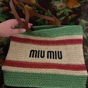 Miu Miu Striped Green and Red Tote